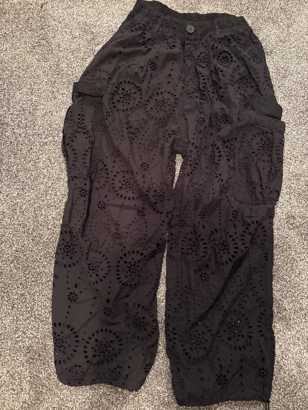 Zara Black Wide-Leg Eyelet Cargo Pants
